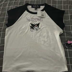 Forever 21 Kuromi Raglan Tee w/ Hello Kitty keychain